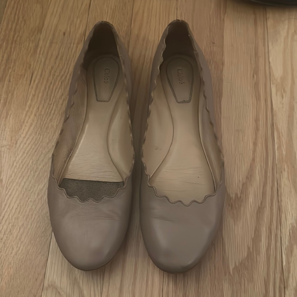 Size 38 Chloe Pink Lauren Scalloped Leather Ballet Flats